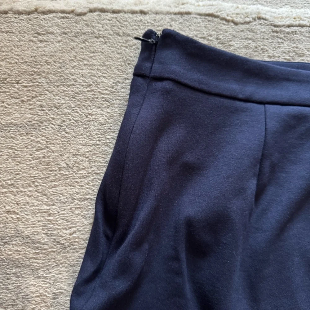 Ann Taylor Loft rich navy faux wrap asymmetrical skirt with faux pocket accent